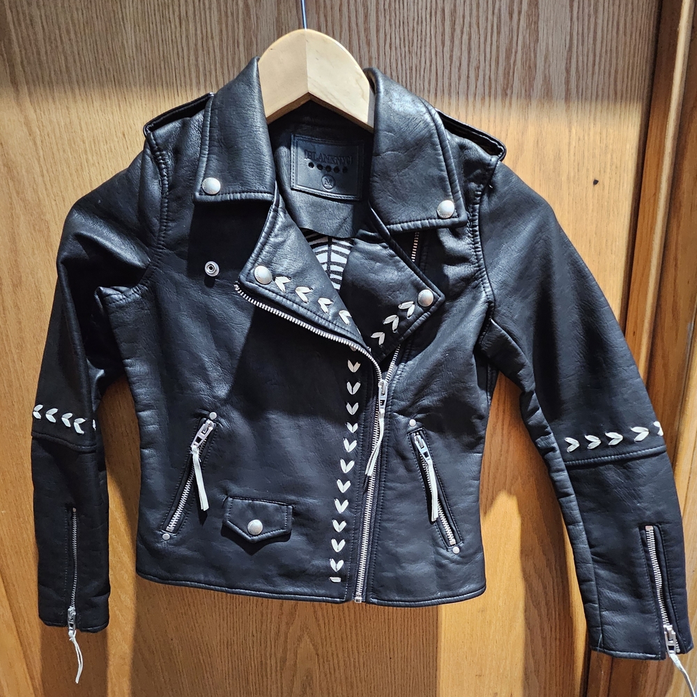 Black Leather Jacket with White Accents